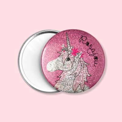 Espejo de bolsillo rosa "Unicornio" holográfico