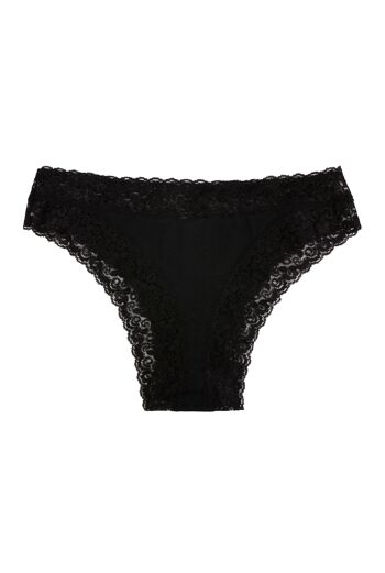 Tanga Brésilien Coton BIO & Dentelle - Pirate Black 2