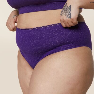 High Waisted Organic Cotton Panties - Purple Sequins