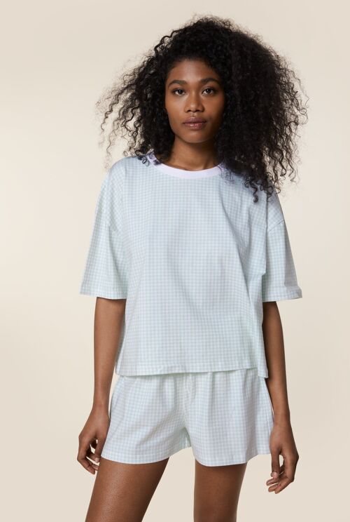 Pyjama coton BIO - Vichy vert d'eau