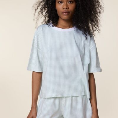 Pijama de algodón orgánico - Vichy verde agua