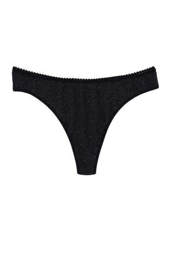 Tanga String Coton BIO - Paillettes Noir 2