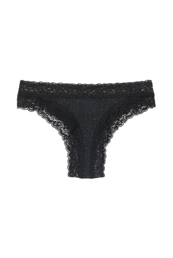 Tanga Brésilien Coton BIO & Dentelle - Paillettes Black 8