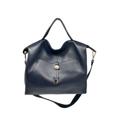 SARA-HANDTASCHE AUS BLAUEM genarbtem Leder