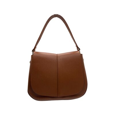 DANIELA CAMEL GRAINED LEATHER SHOULDER BAG