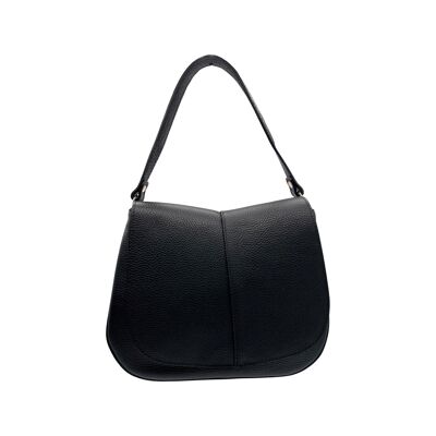 BLACK DANIELA GRAINED LEATHER SHOULDER BAG