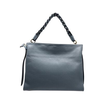 BOLSO DE HOMBRO NATHALIE DE PIEL GRANULADA AZUL JEANS