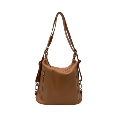 LOUISE CAMEL SEEDED LEATHER BUCKET BAG