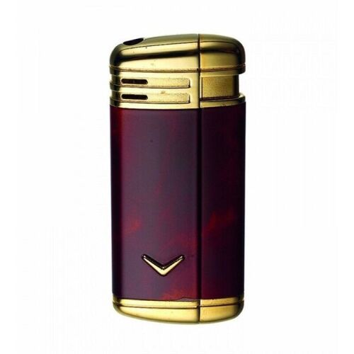 RONSON CLASSIC V GOLD & RED CHROME PIEZO-ELECTRIC 04HOL05