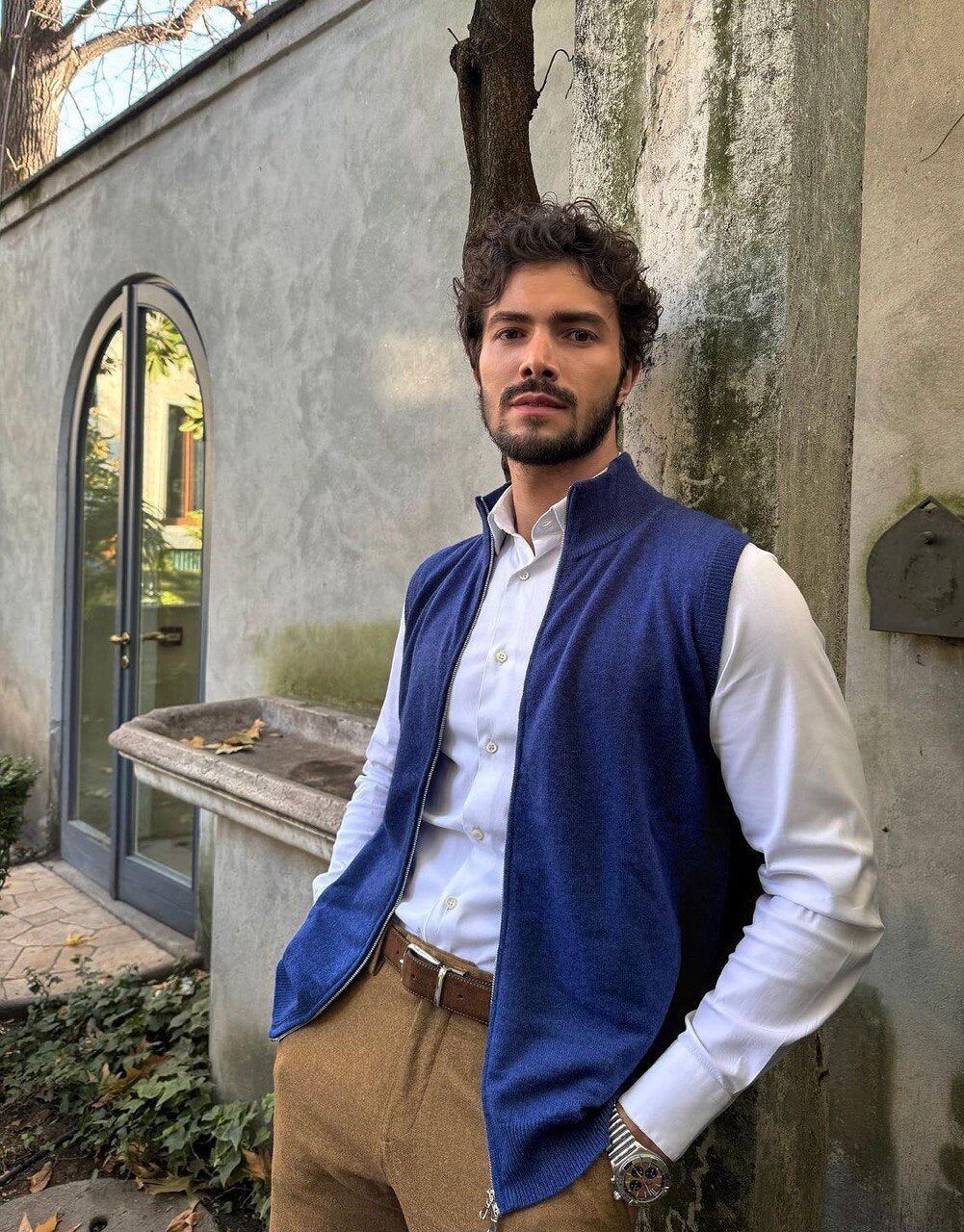 Giacca Uomo senza maniche 100% Cashmere con chiusura Zip