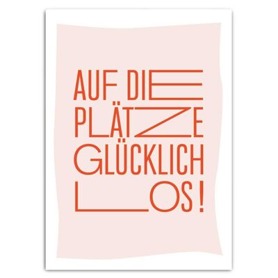 Postkarte TYPO Auf die Plätze…