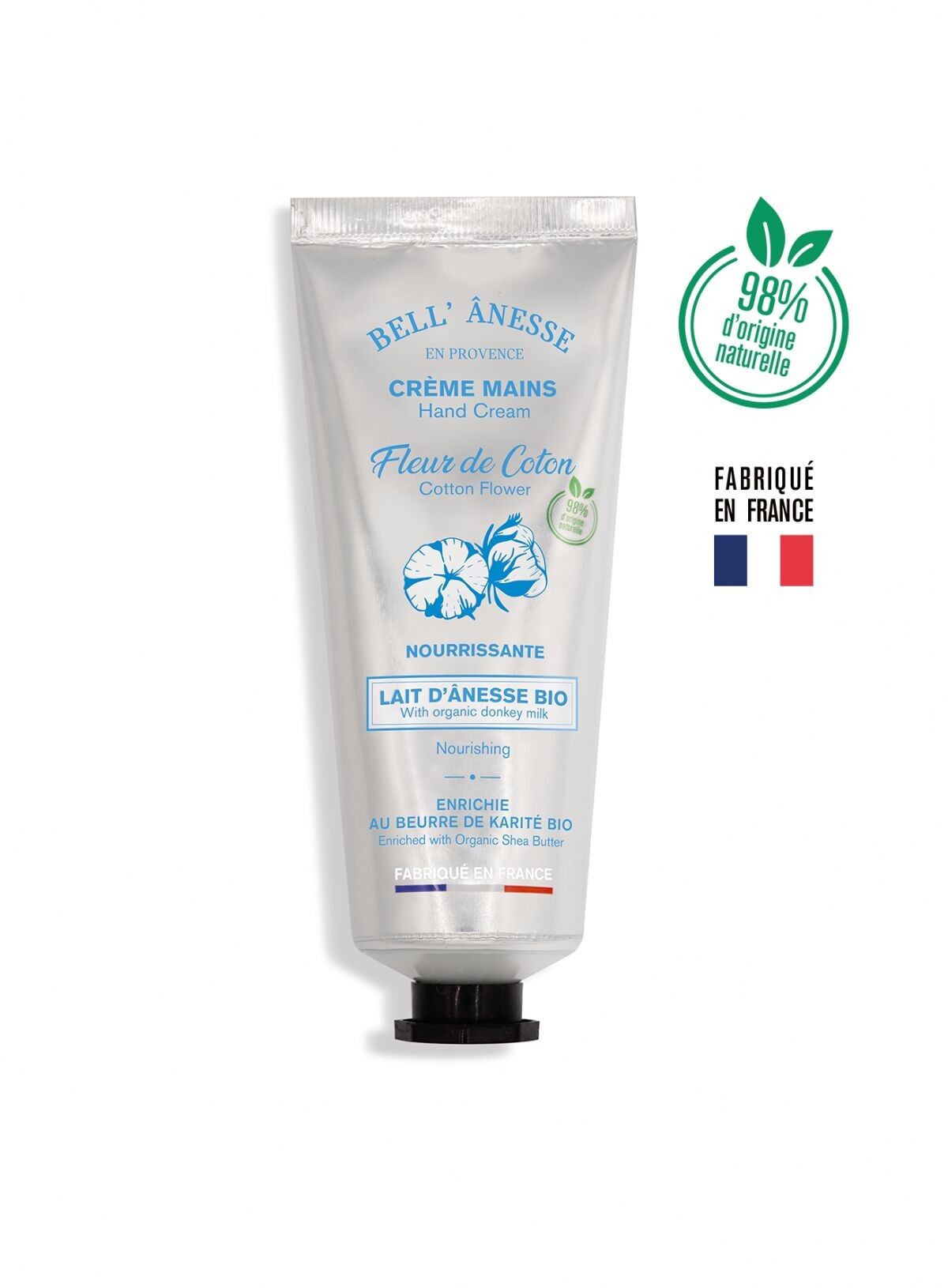 CREMA DE MANOS DE FLOR DE ALGODÓN CON LECHE DE BURRA ORGÁNICA 75ml