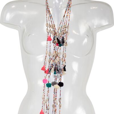 Colliers perles multicolores et coquillages x10