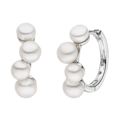 Boucles d'oreilles créoles avec plusieurs perles argent - bouton d'eau douce blanc