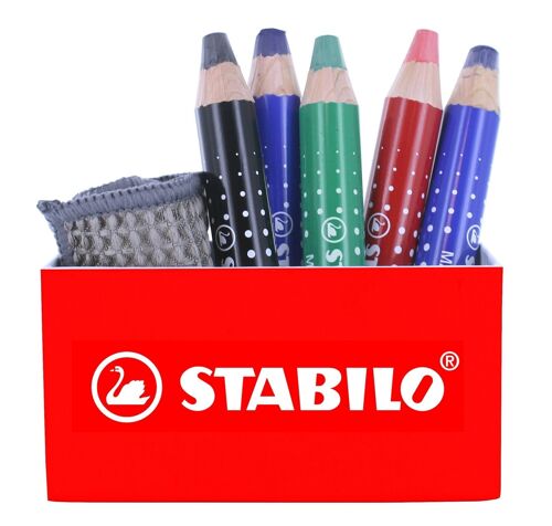 Crayons marqueur - Pot aimanté x 5 STABILO MARKdry + 1 chiffonnette