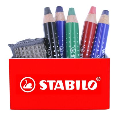 Crayons marqueur - Pot aimanté x 5 STABILO MARKdry + 1 chiffonnette