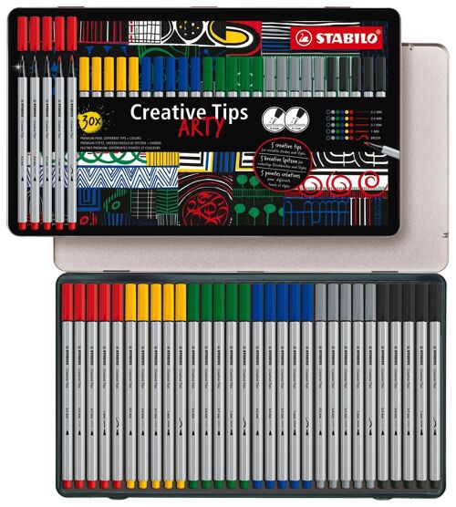 Feutre dessin - Boîte métal x 30 STABILO Creative Tips - coloris classiques
