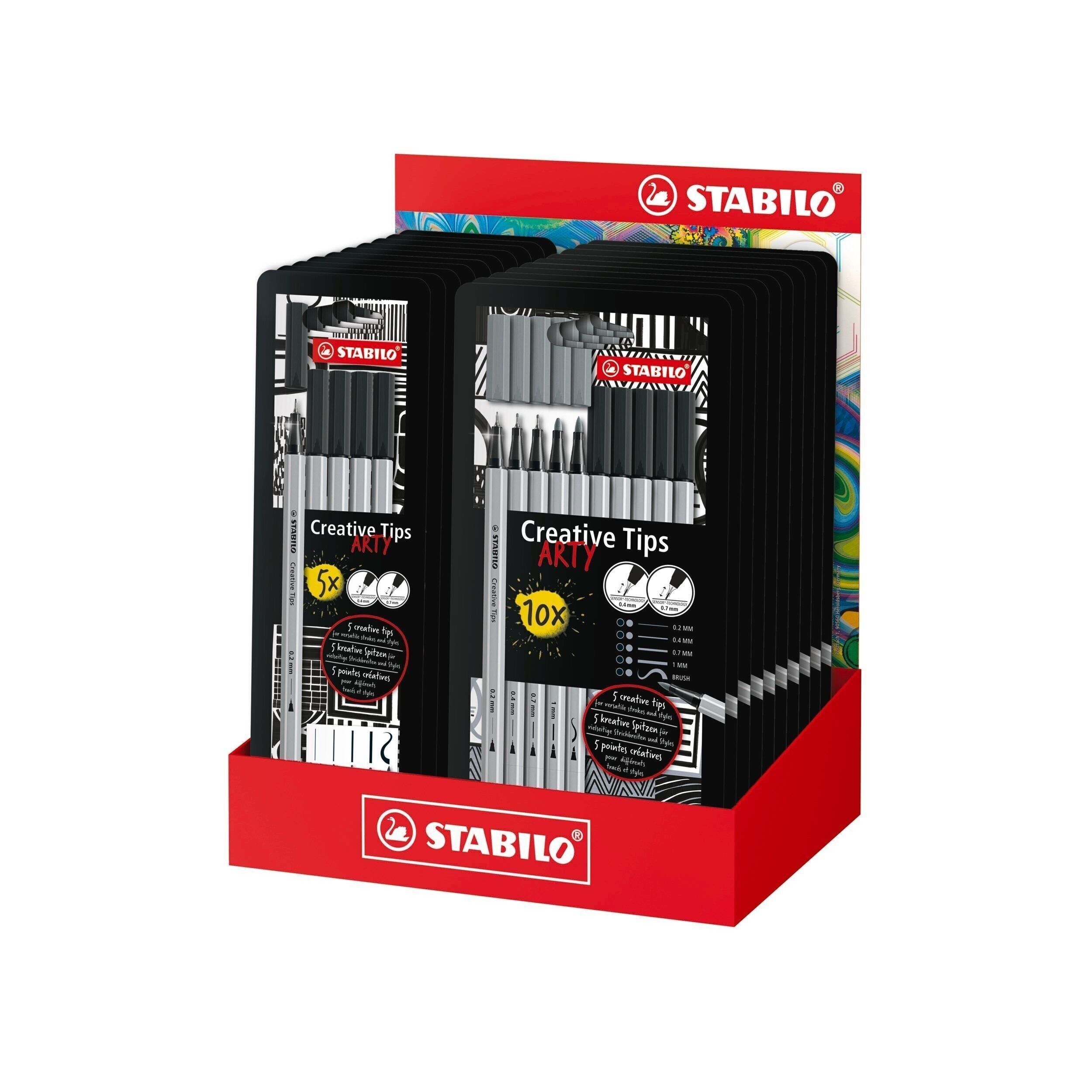 Mixed display of STABILO Creative Tips ARTY cardboard cases