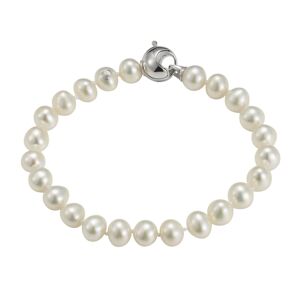 Bracelet perles d'eau douce 7-8 mm mousqueton boule argent 19 cm