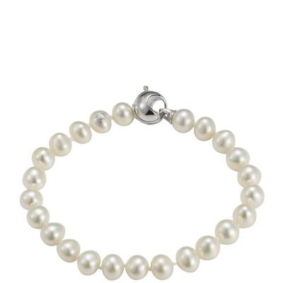 Bracelet perles d'eau douce 7-8 mm mousqueton boule argent 19 cm