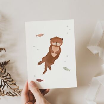 Carte postale Loutre - carte enfant animaux de la forêt 1