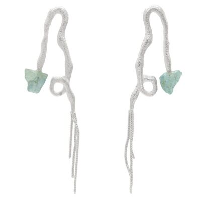 Water green silver pipe earrings