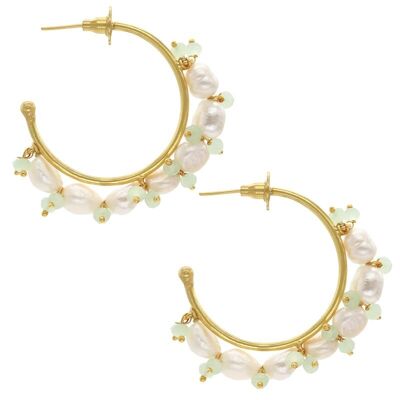 Goby pearl and aqua green hoop earrings