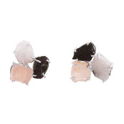 Schwarze, weiße und rosa silberne Ohana-Ohrringe