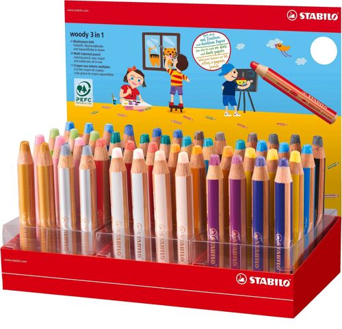Crayons multi-talents - Présentoir x 48 STABILO woody 3 in 1