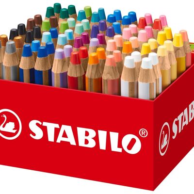 Multitalent-Bleistifte – Maxi-Schulrucksack aus Karton x 76 STABILO woody 3 in 1 + 4 Bleistiftspitzer