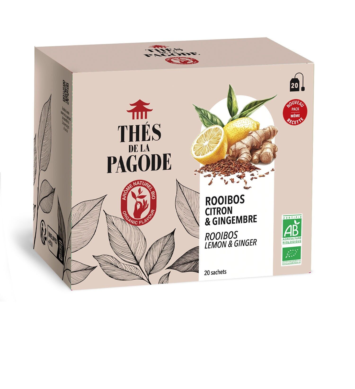 Rooibos de jengibre y limón orgánico - 20 bolsitas de té