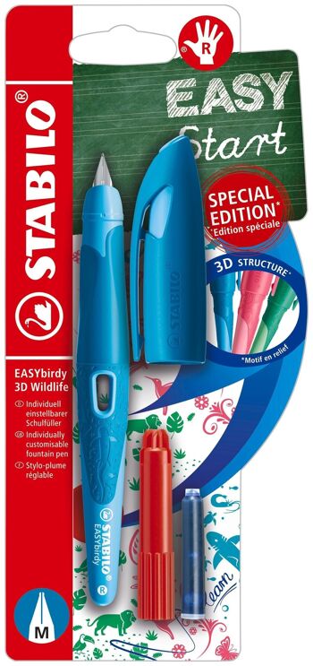 Stylo-plume - Blister x 1 STABILO EASYbirdy 3D Wildlife droitier + 1 clé de réglage - bleu océan