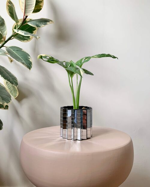Cache-pot Disco étoilé style boule à facettes en Mosaïque Miroir pour Plantes - Design Unique 3D