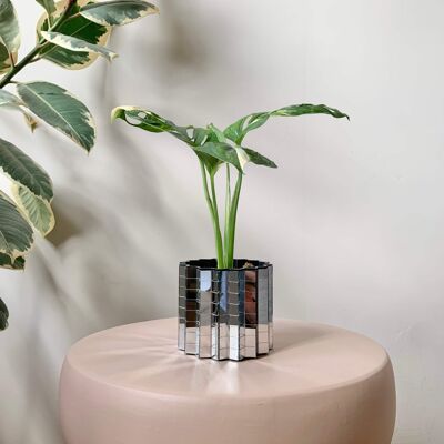 Cache-pot Disco étoilé style boule à facettes en Mosaïque Miroir pour Plantes - Design Unique 3D