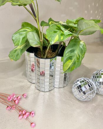 Cache-pot Disco fleur style boule à facettes en Mosaïque Miroir pour Plantes - Design Unique 3D 1