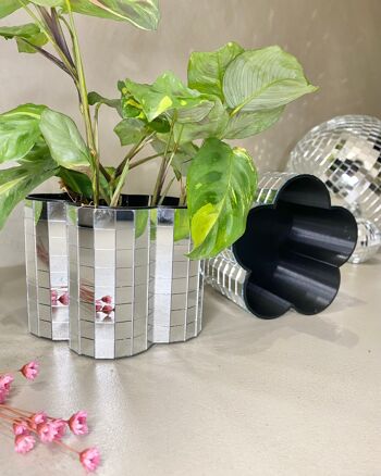 Cache-pot Disco fleur style boule à facettes en Mosaïque Miroir pour Plantes - Design Unique 3D 2