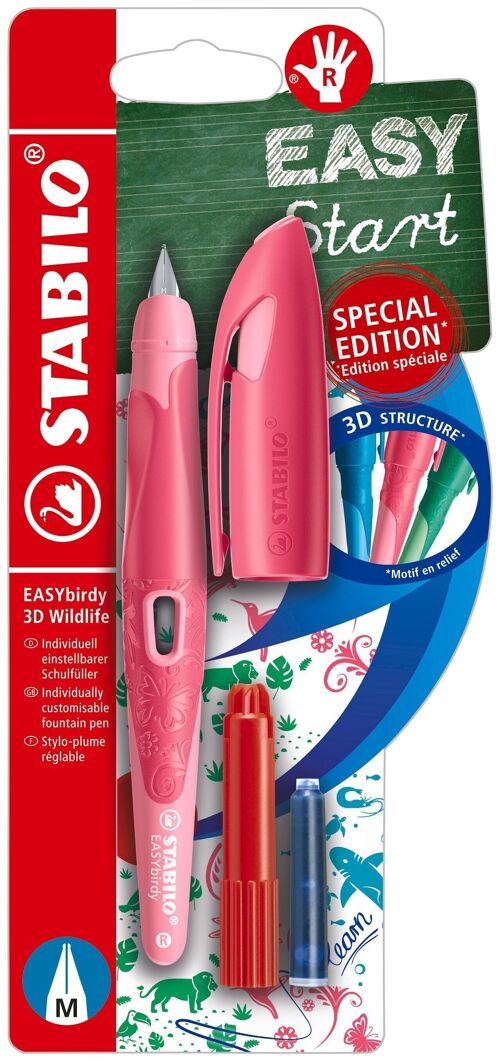 Stylo-plume - Blister x 1 STABILO EASYbirdy 3D Wildlife droitier + 1 clé de réglage - rose papillon