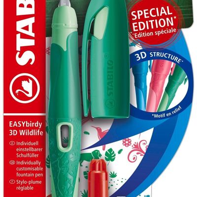 Fountain pen - Blister x 1 STABILO EASYbirdy 3D Wildlife right-handed + 1 adjustment key - jungle green