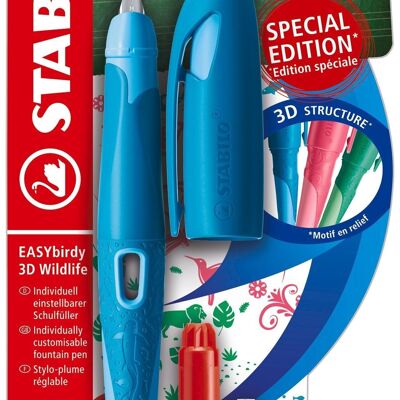 Fountain pen - Blister x 1 STABILO EASYbirdy 3D Wildlife left-handed + 1 adjustment key - ocean blue