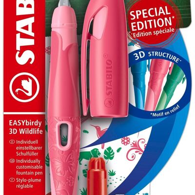 Fountain pen - Blister x 1 STABILO EASYbirdy 3D Wildlife left-handed + 1 adjustment key - butterfly pink