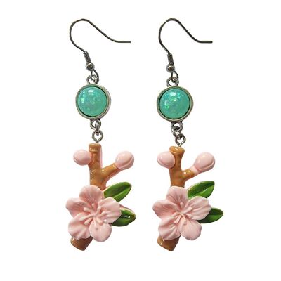 Boucles d'oreilles branche de fleurs de cerisier