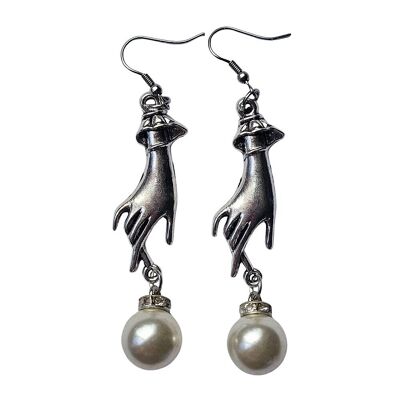 Delicate Hand & Pearl Earrings