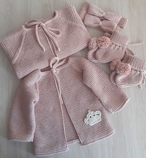 Organic Cotton Hand Knitted Crown Cardigan Set 0-1Y