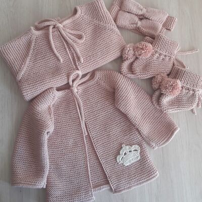Organic Cotton Hand Knitted Crown Cardigan Set 0-1Y