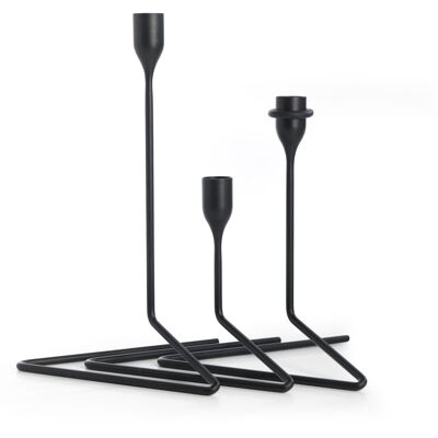 Set di candelieri in tre altezze con rivestimento a polvere nera