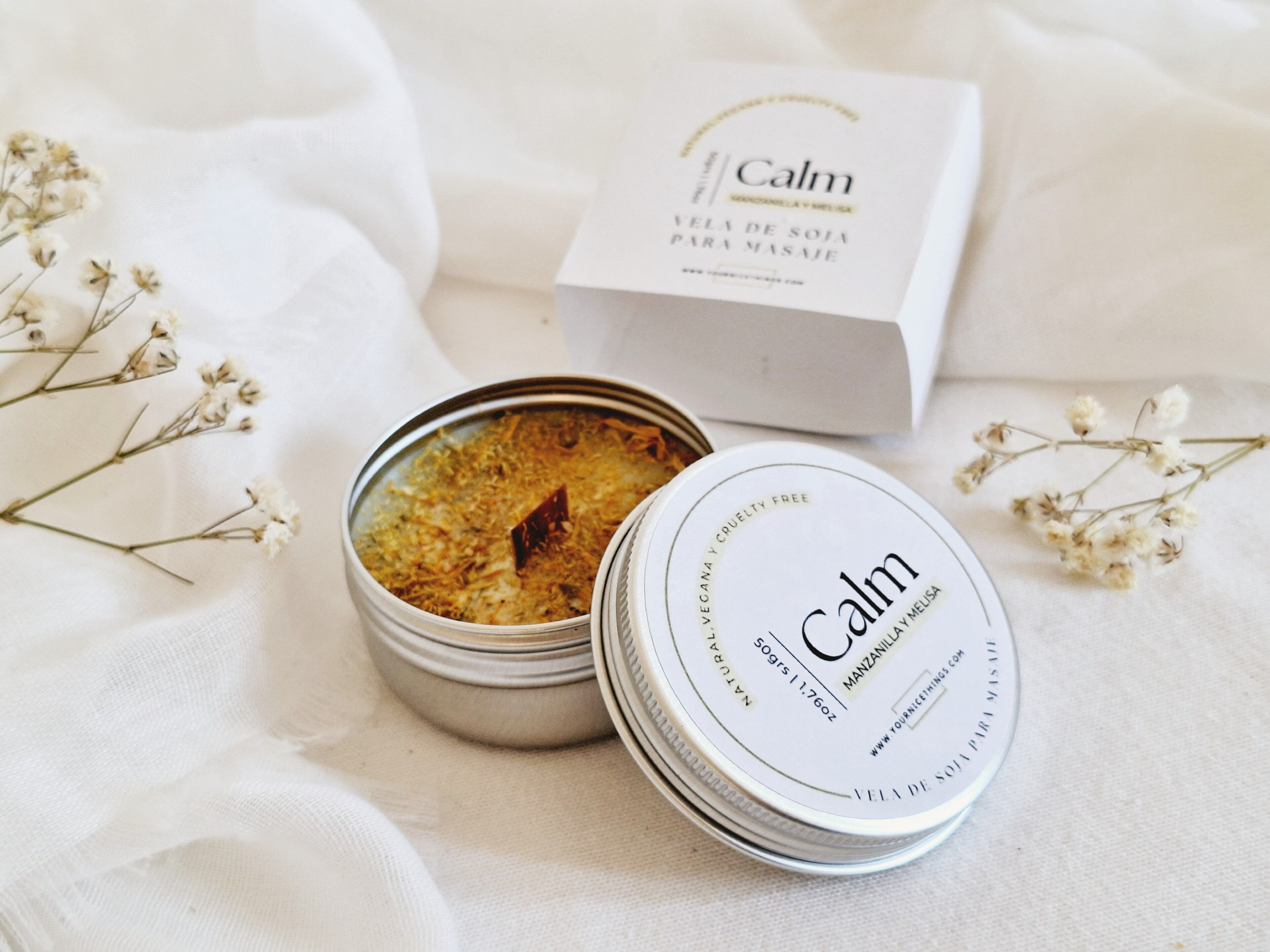 Candela di soia da massaggio Calm (camomilla e melissa) 50gr