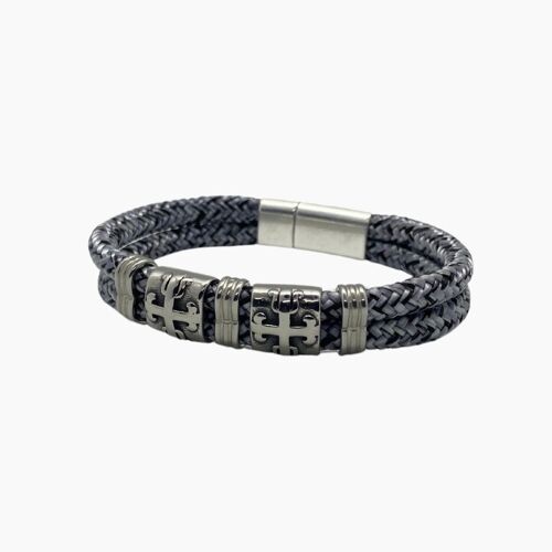 Men's cord bracelet with sliders - Tethys Black-White