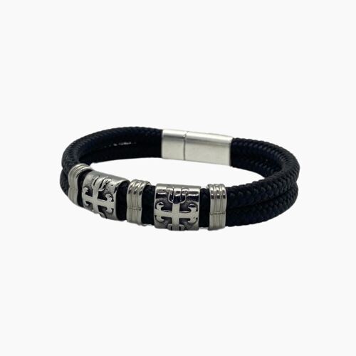 Men's cord bracelet with sliders - Tethys Black