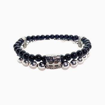 Bracelet homme double perles - Hydra Silver - Noir 1
