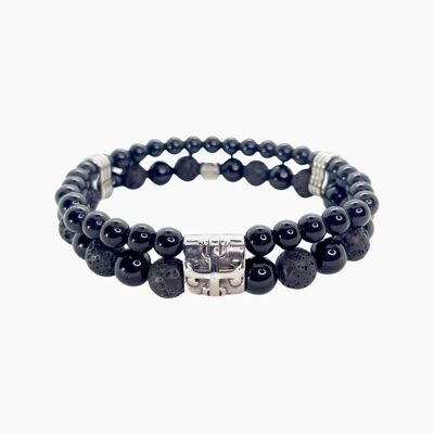 Bracelet homme double perles - Hydra Noir(lave) - Noir